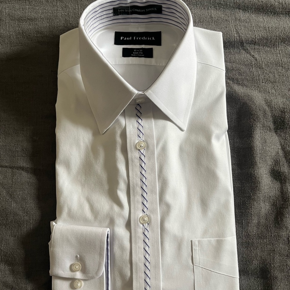 Paul Fredrick White Dress Shirt with Blue Accents